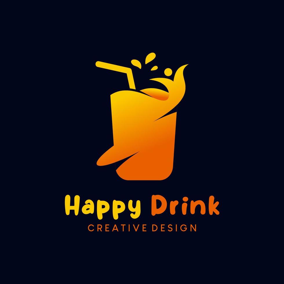 Drink logo design, happy drink with orange color creative concept vector