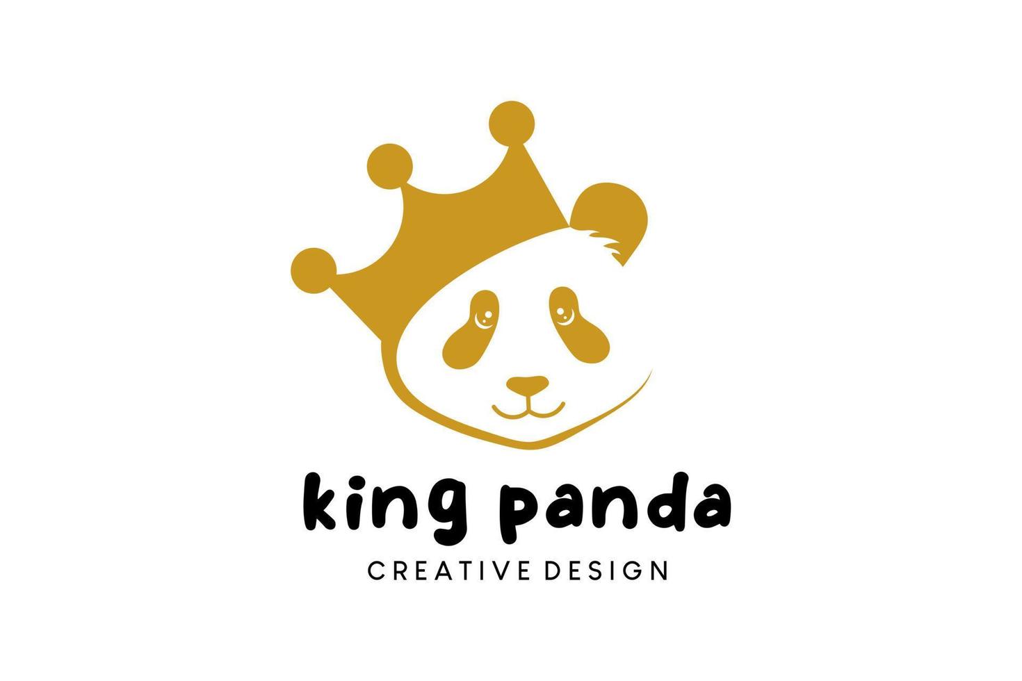 Panda king icon logo design, panda king crown vector illustration
