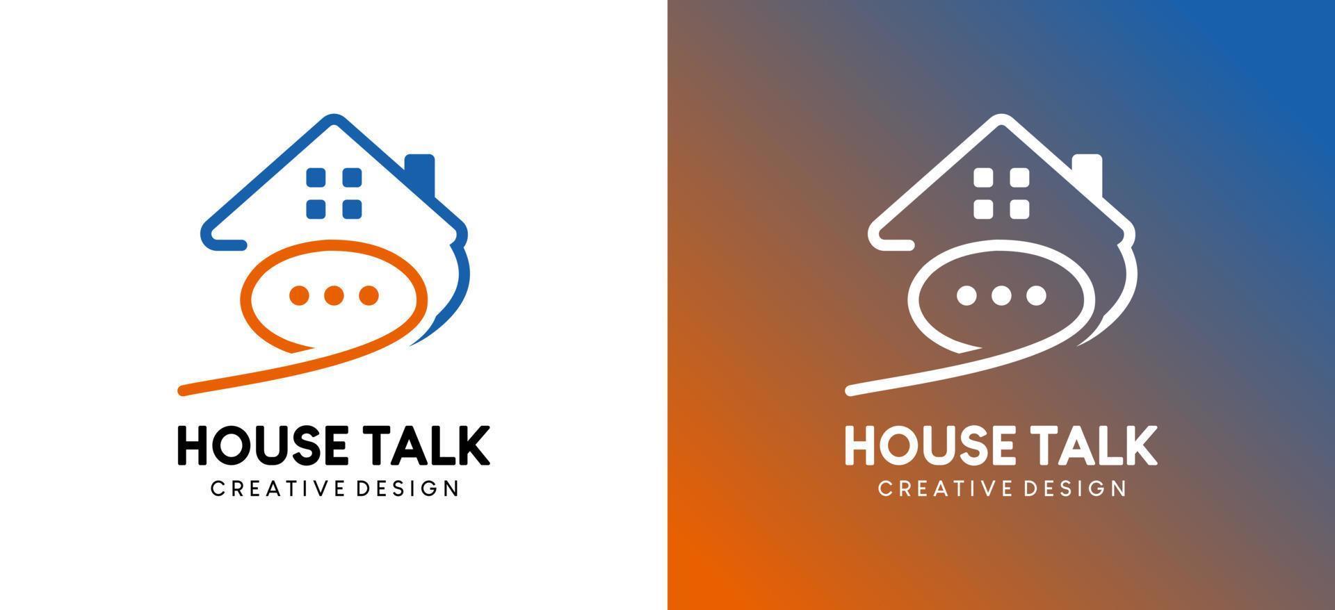 charla en casa o diseño de logotipo de consultoría en casa con estilo de arte de línea vector