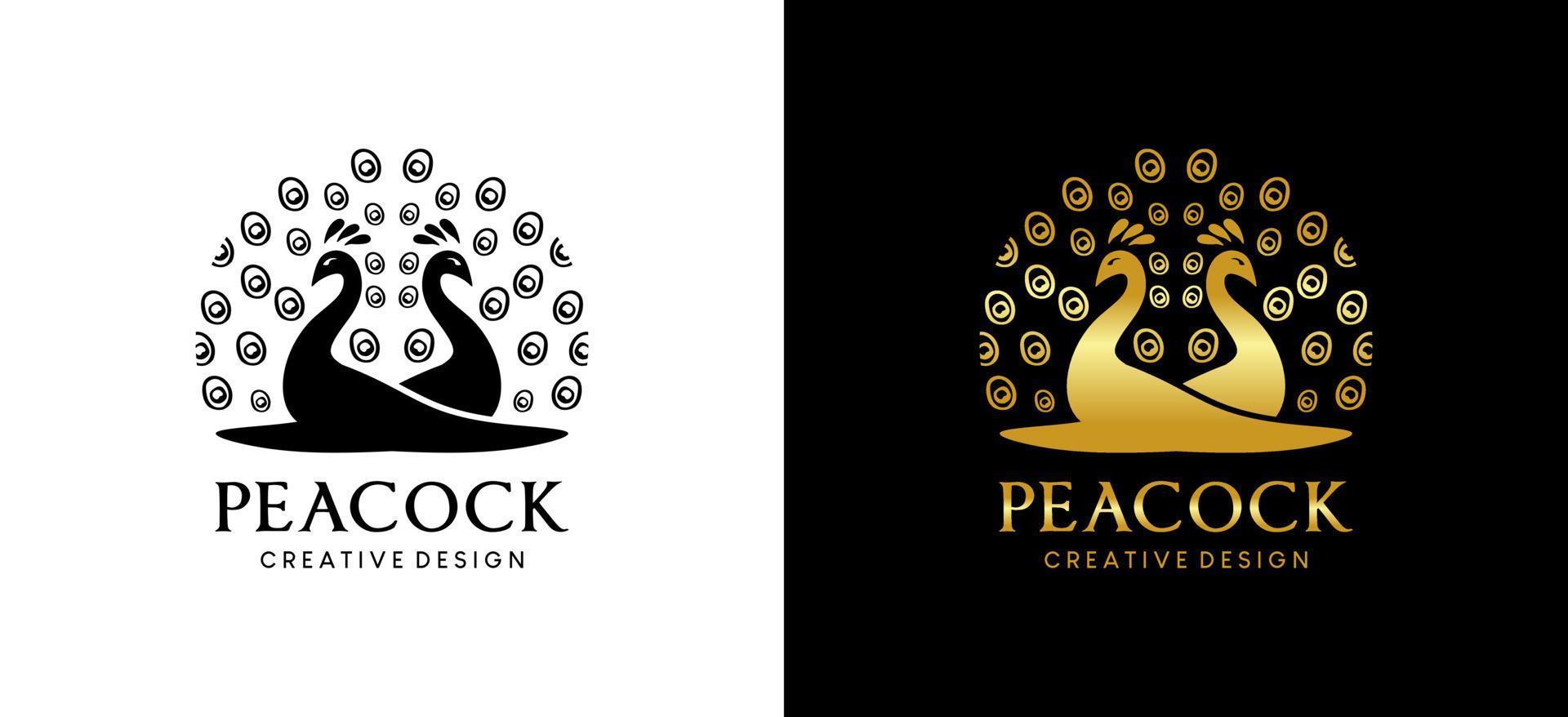 diseño de logotipo de pavo real en estilo de silueta de lujo creativo vector