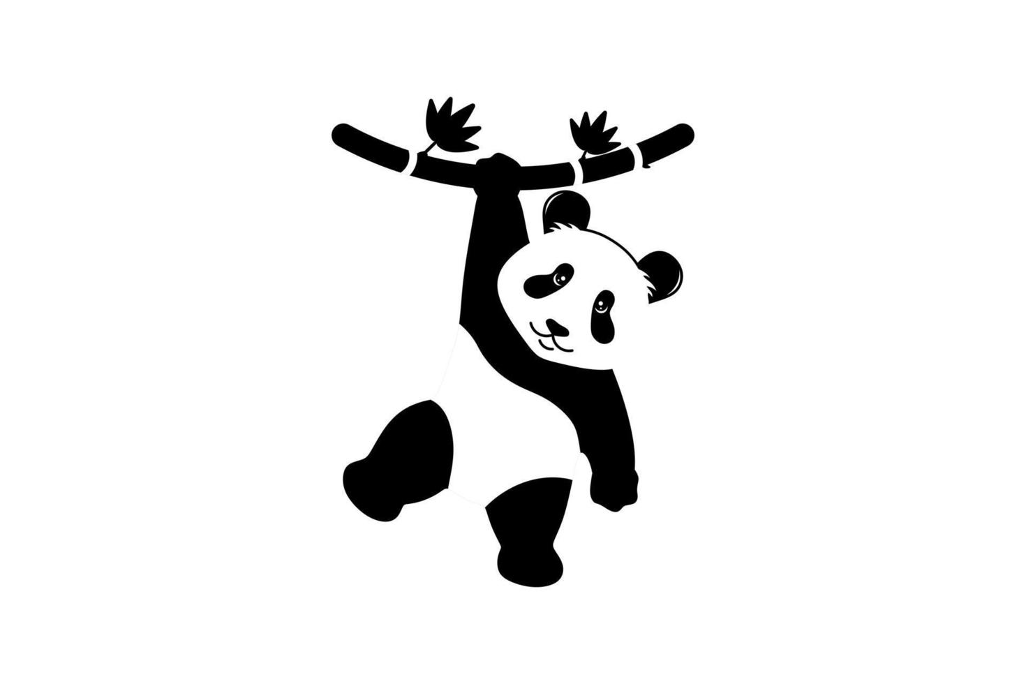 panda colgando de un diseño de logotipo de ilustración de bambú vector