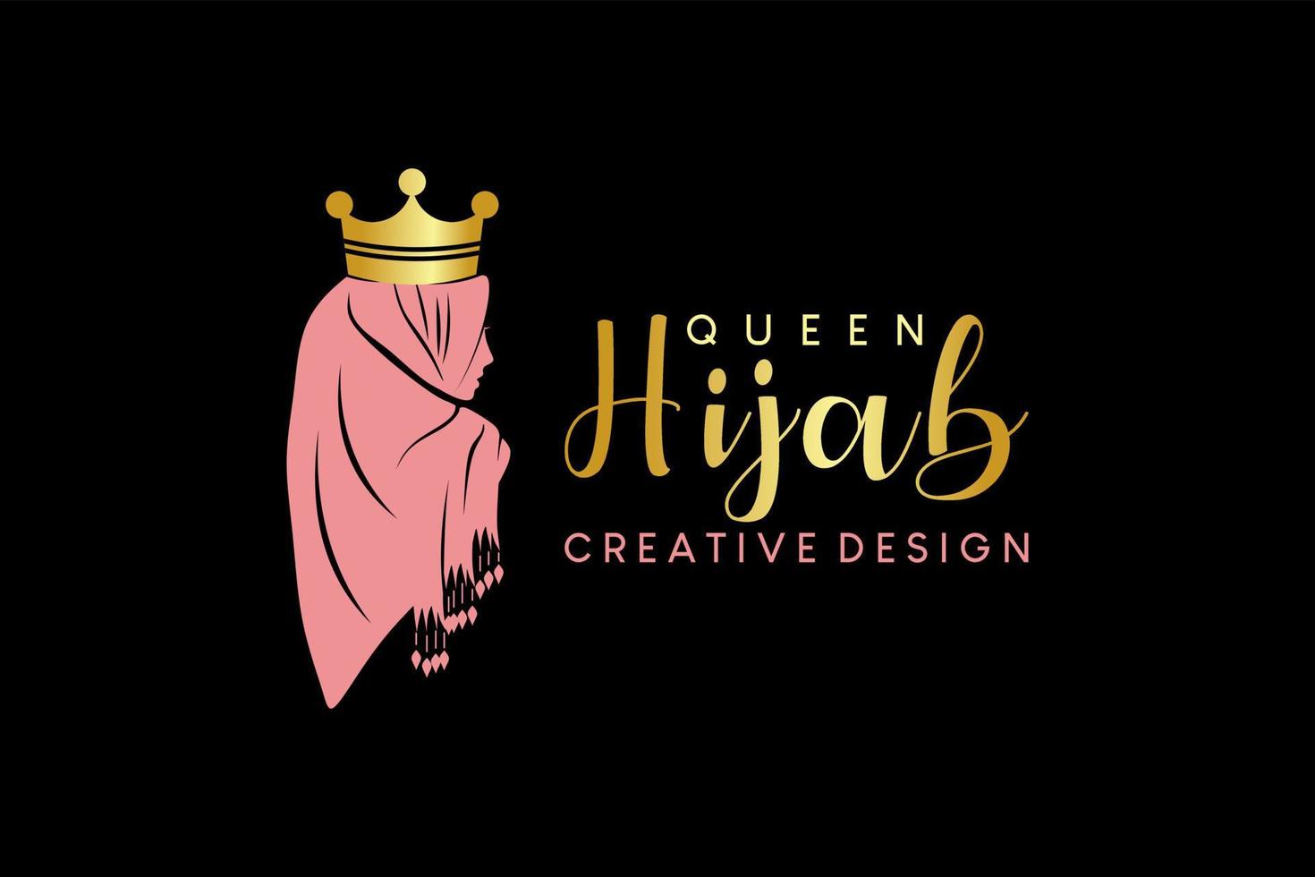 Hijab logo design, hijab boutique, hijab fashion and hijab beauty with hijab woman silhouette and crown vector