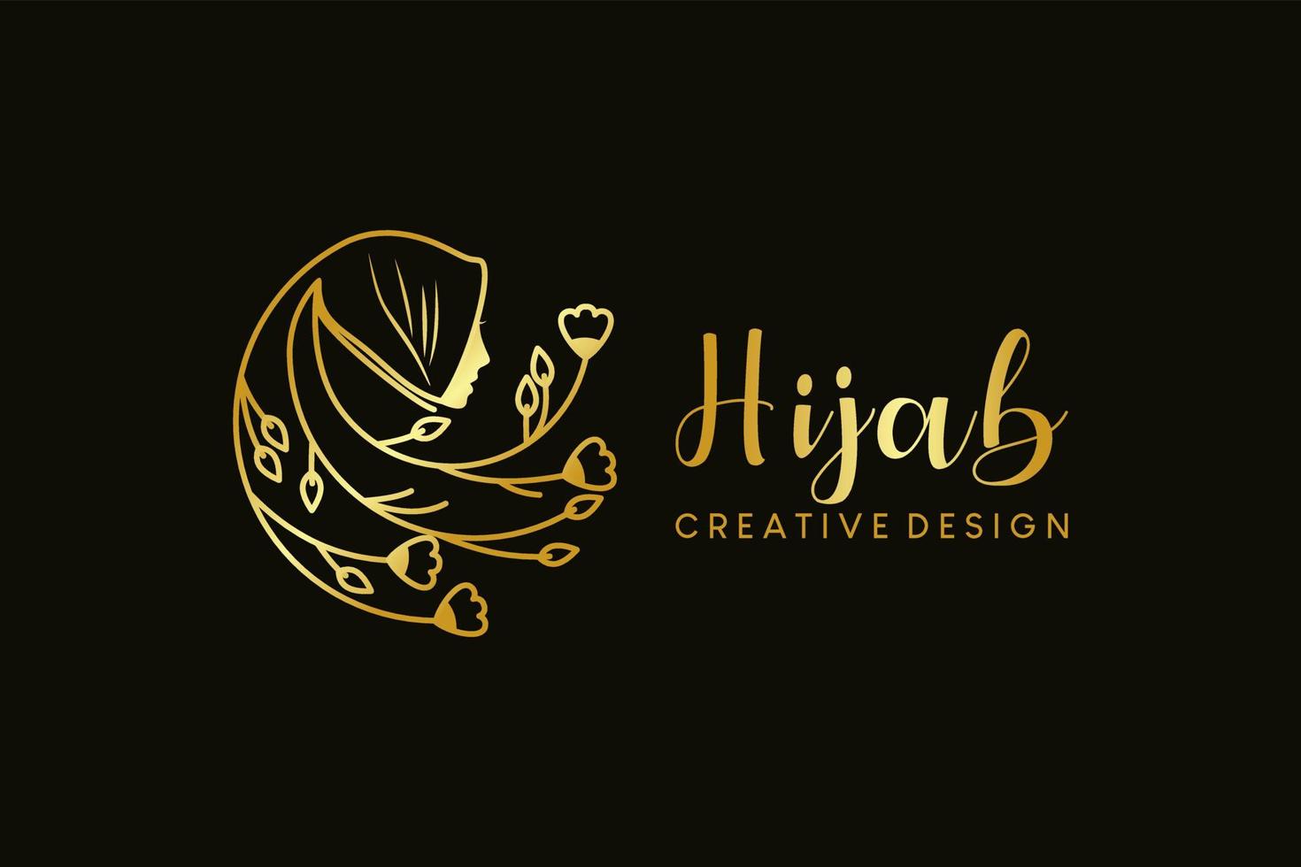 Hijab logo design, hijab boutique, hijab fashion and hijab beauty with hijab woman silhouette and flowers vector