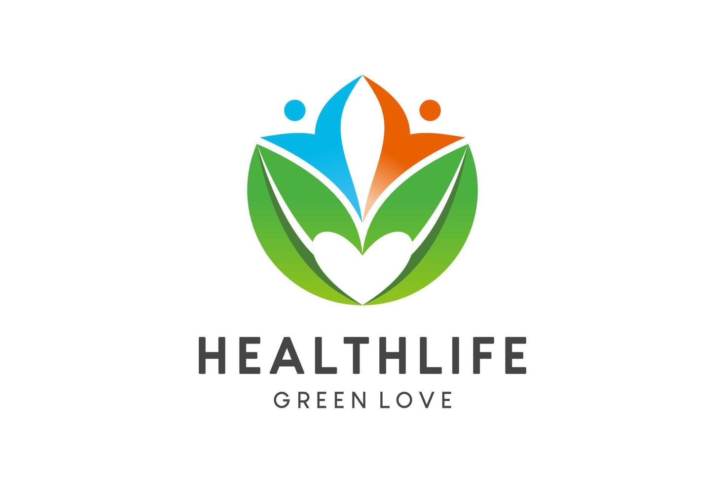 diseño de logotipo de icono ecológico verde, vida de bienestar, hoja verde con amor moderno vector