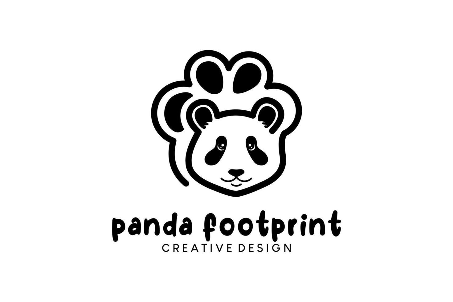 Panda logo design line art style with panda footprint vector