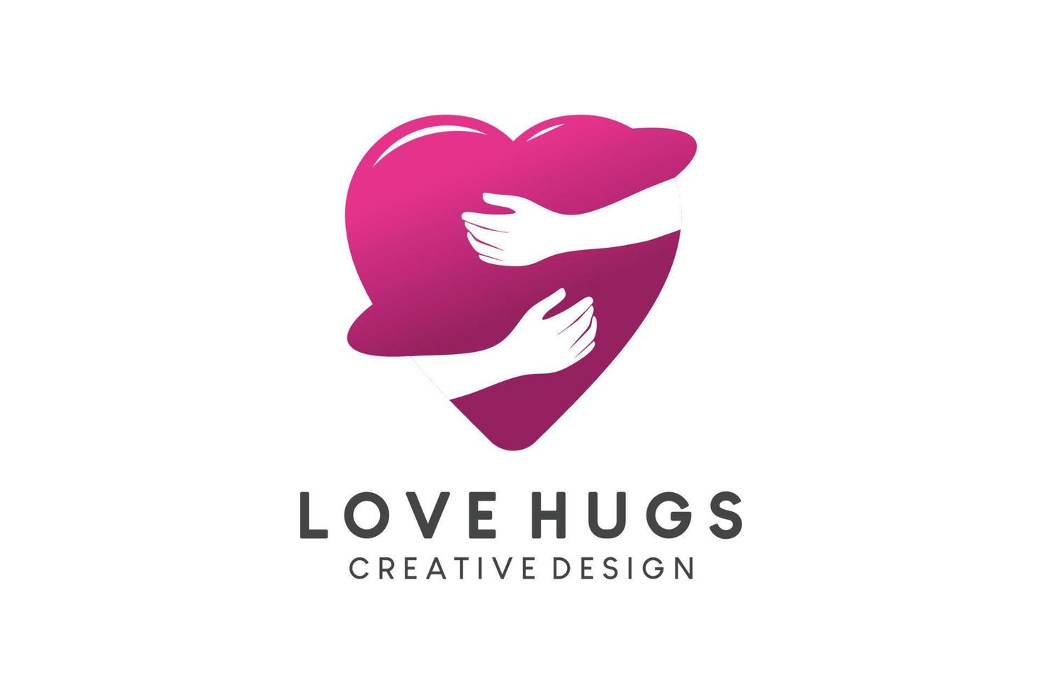 Hands logo hugging love heart, romantic vector illustration, valentin