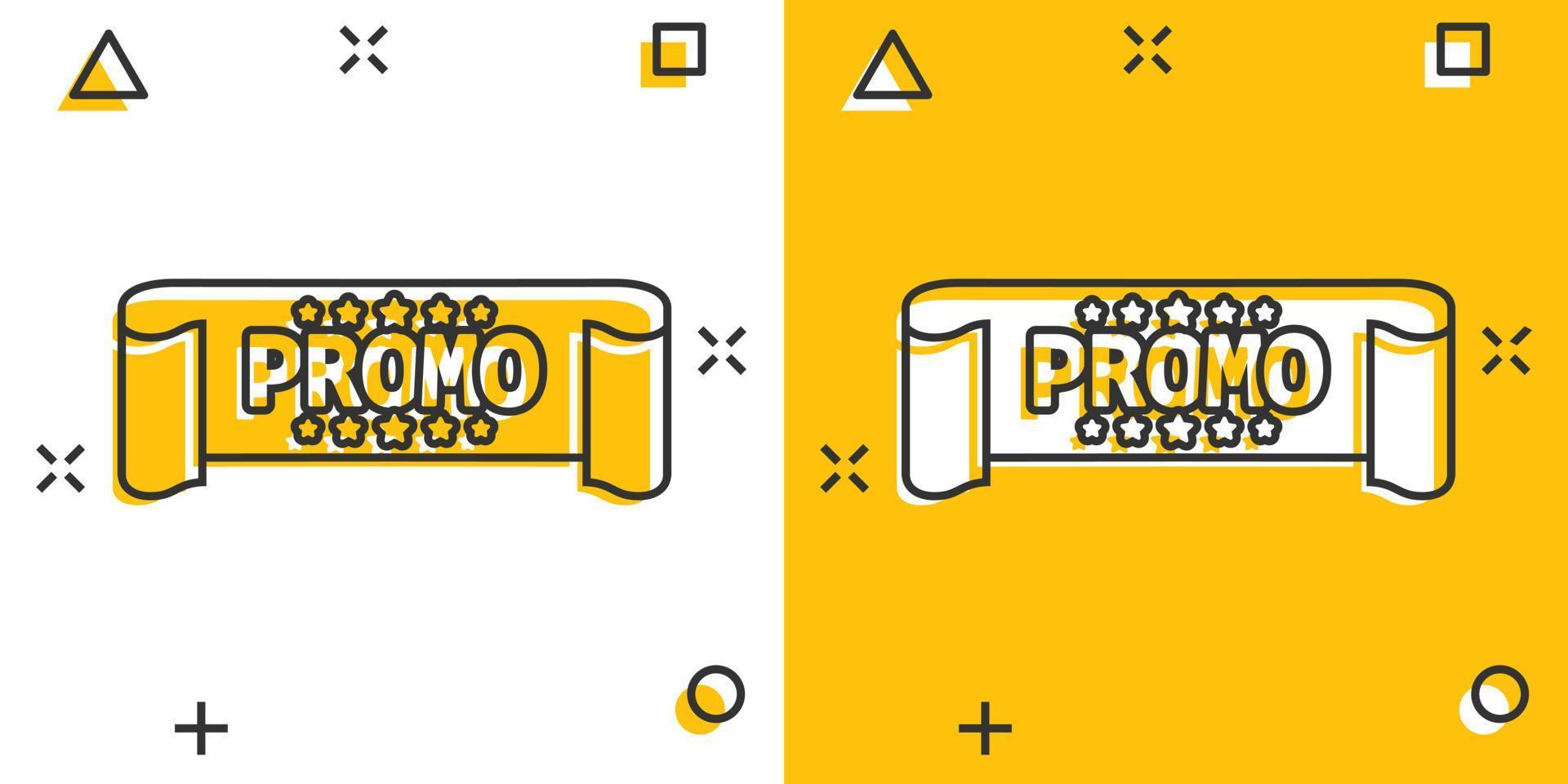 Vector cartoon promo ribbon icon in comic style. Discount sticker label sign illustration pictogram. Promo business splash effect concept.