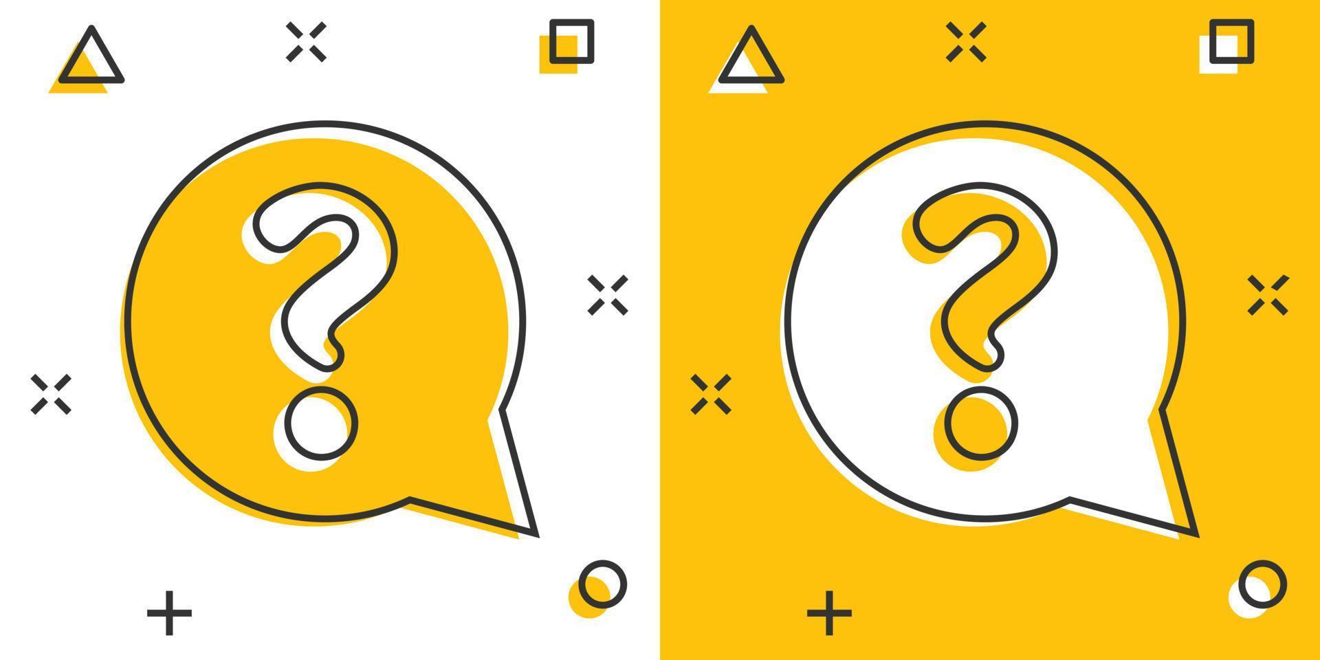 Question mark icon in comic style. Discussion speech bubble vector cartoon illustration pictogram. Question business concept splash effect.