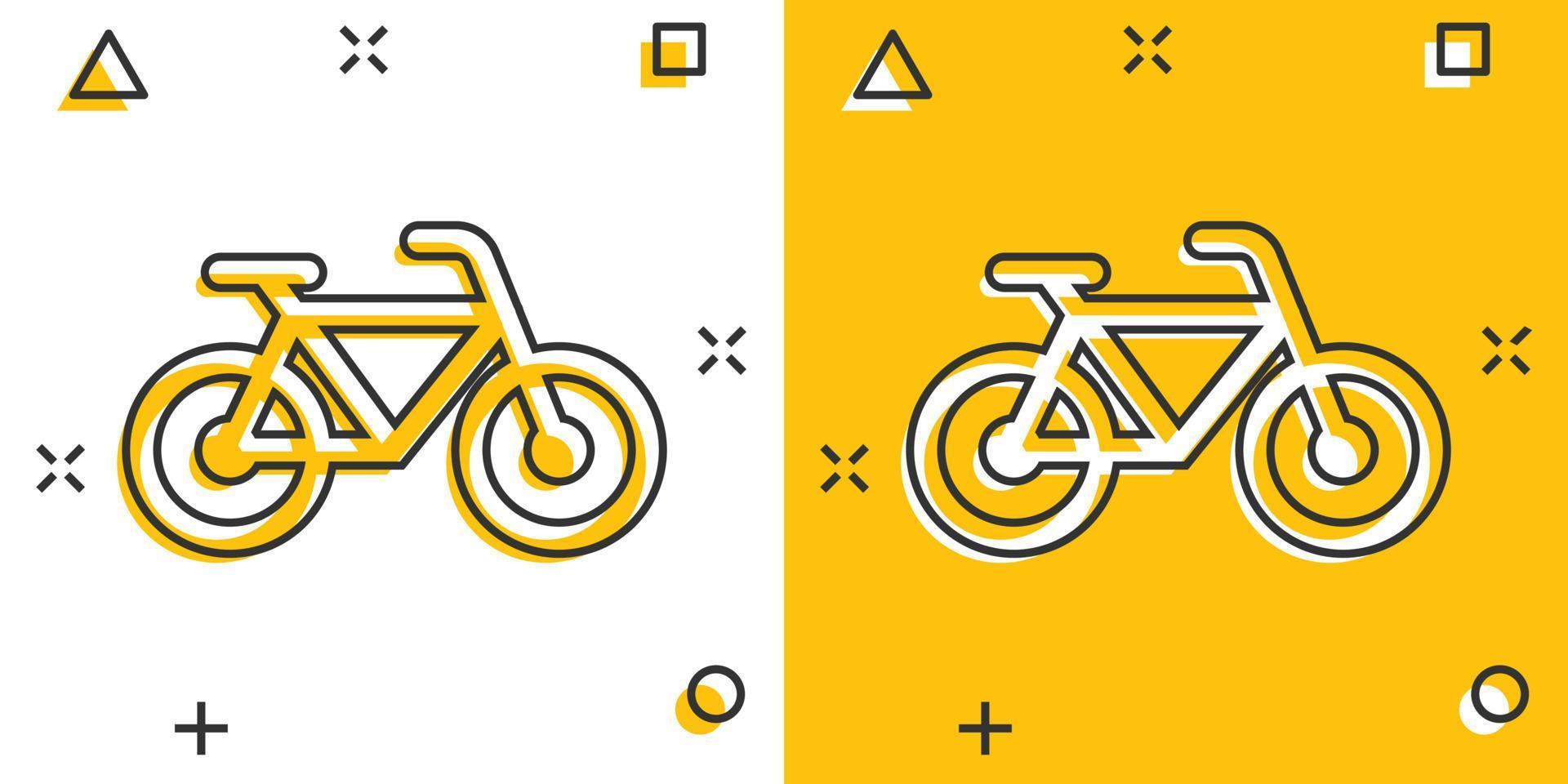 icono de signo de bicicleta en estilo cómico. ilustración de dibujos animados de vector de bicicleta sobre fondo blanco aislado. efecto de salpicadura de concepto de negocio de ciclismo.