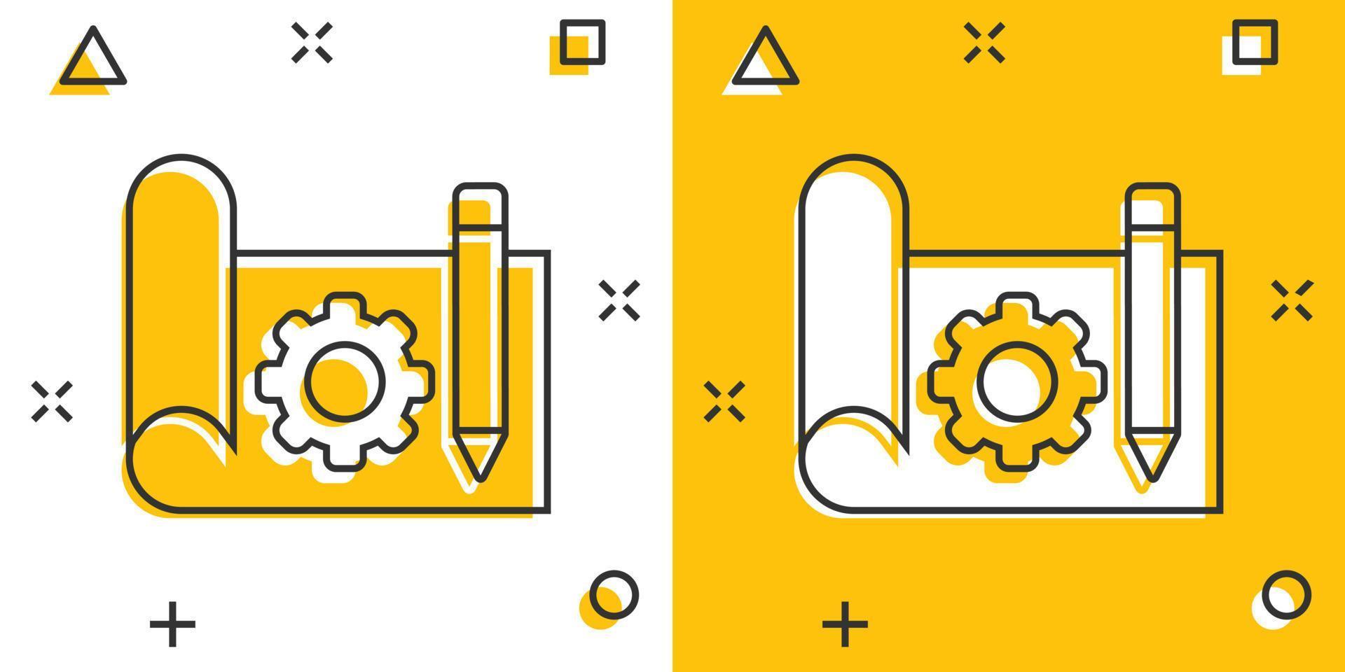 Prototype icon in comic style. Startup cartoon vector illustration on white isolated background. Model development splash effect business concept.