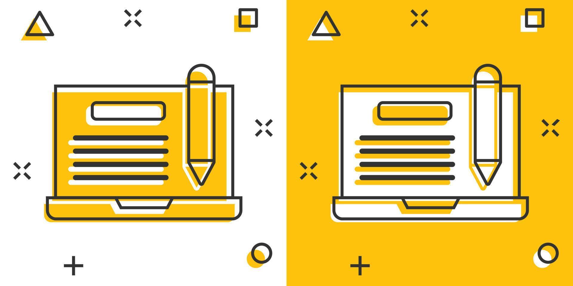 Blogging icon in comic style. Social media communication cartoon vector illustration on white isolated background. Content splash effect business concept.