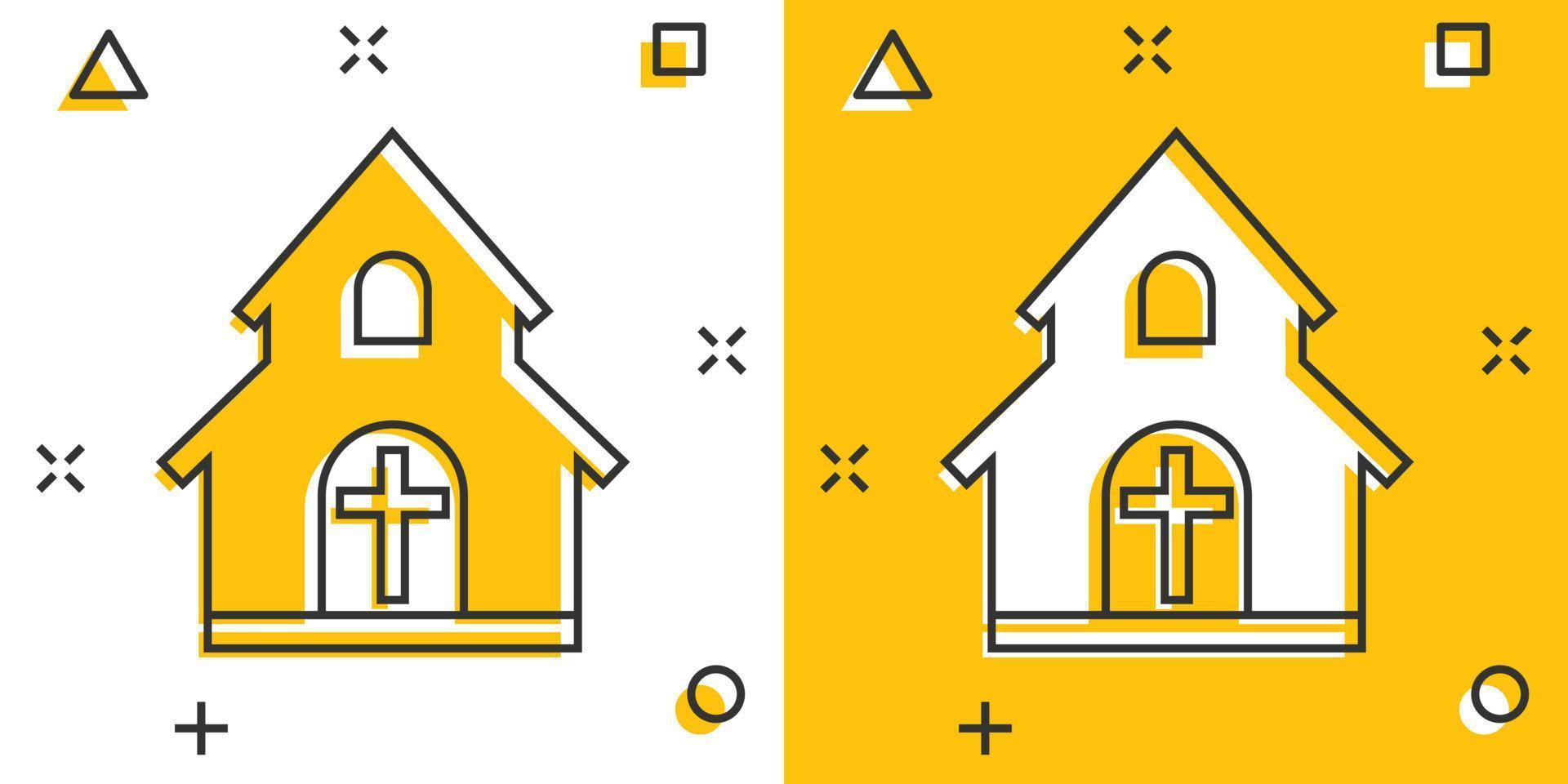 icono del santuario de la iglesia de dibujos animados vectoriales en estilo cómico. pictograma de ilustración de signo de capilla. concepto de efecto de salpicadura de negocio de la iglesia. vector