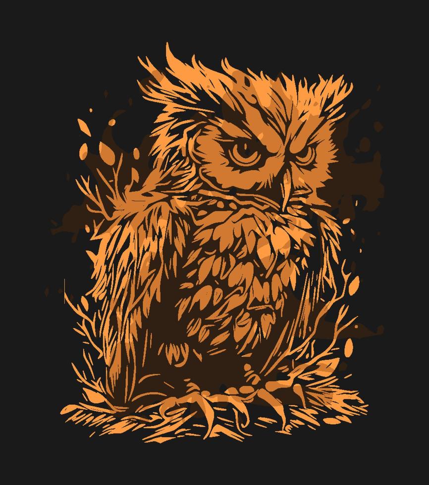 Psychedelic Set of hand drawn owls, in different variations, isolated on black vector