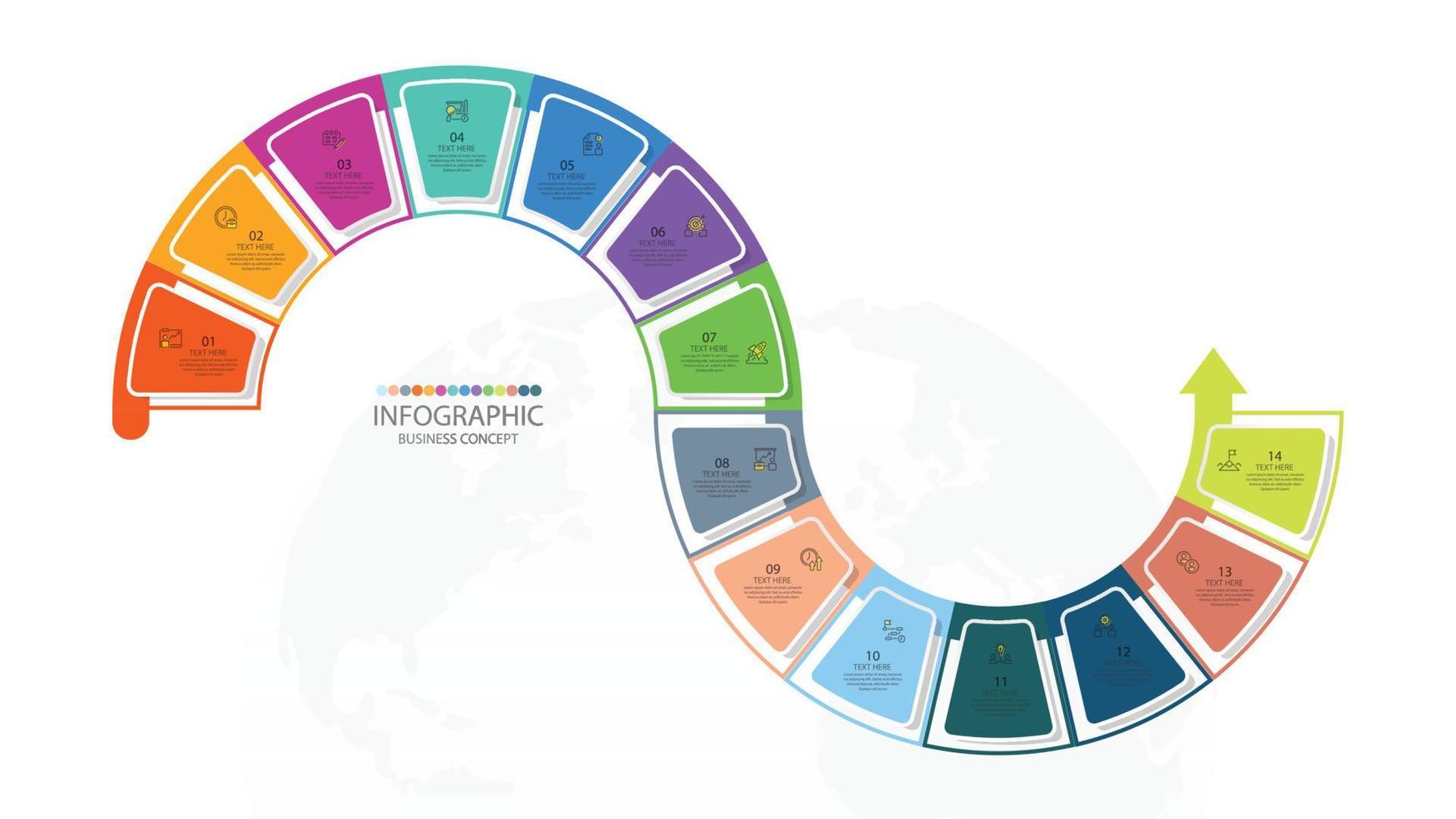Infographic with 14 steps, process or options. vector