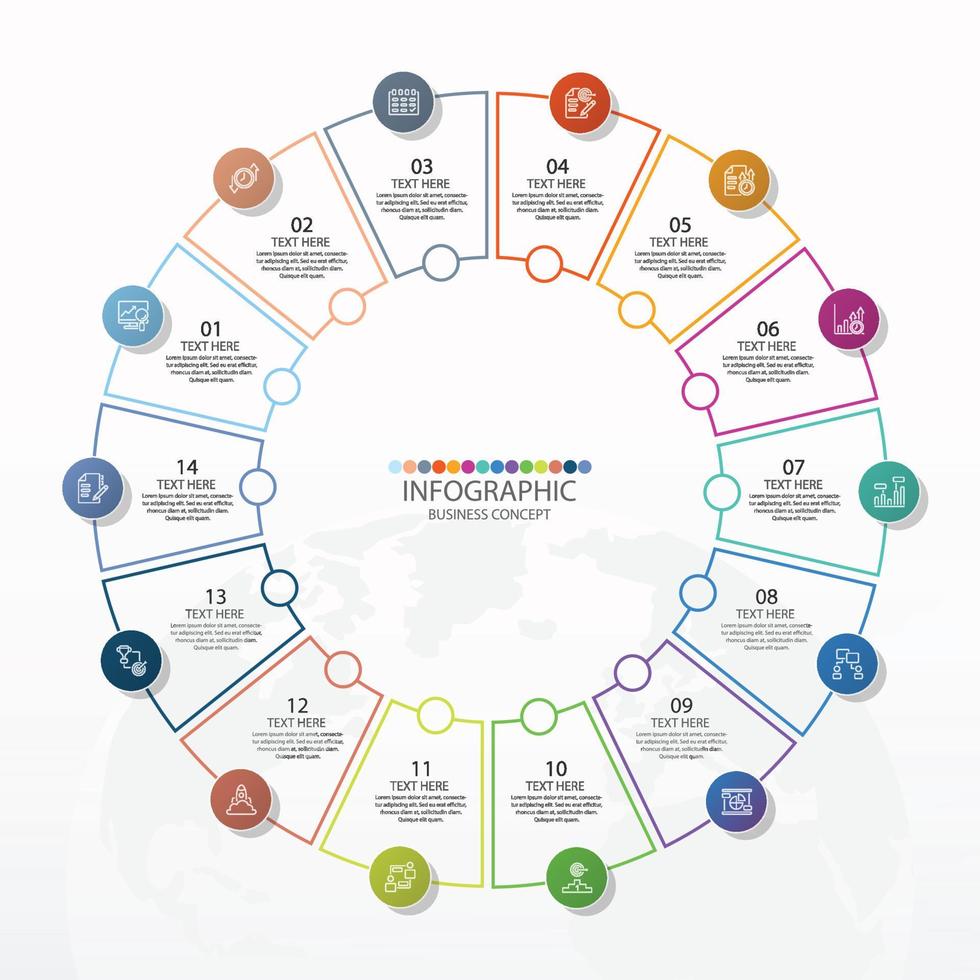 Infographic with 14 steps, process or options. vector
