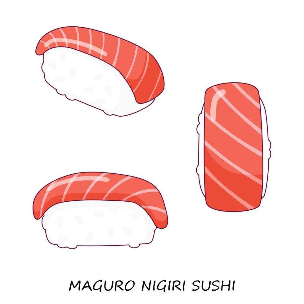 nigiri de sushi de atún sobre fondo blanco. maguro nigiri. diferente vista. comida tradicional japonesa. imágenes prediseñadas vectoriales. vector