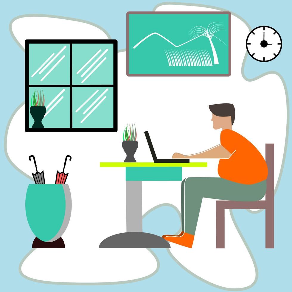 A man is doing homework, keep stay at home, work from home. vector