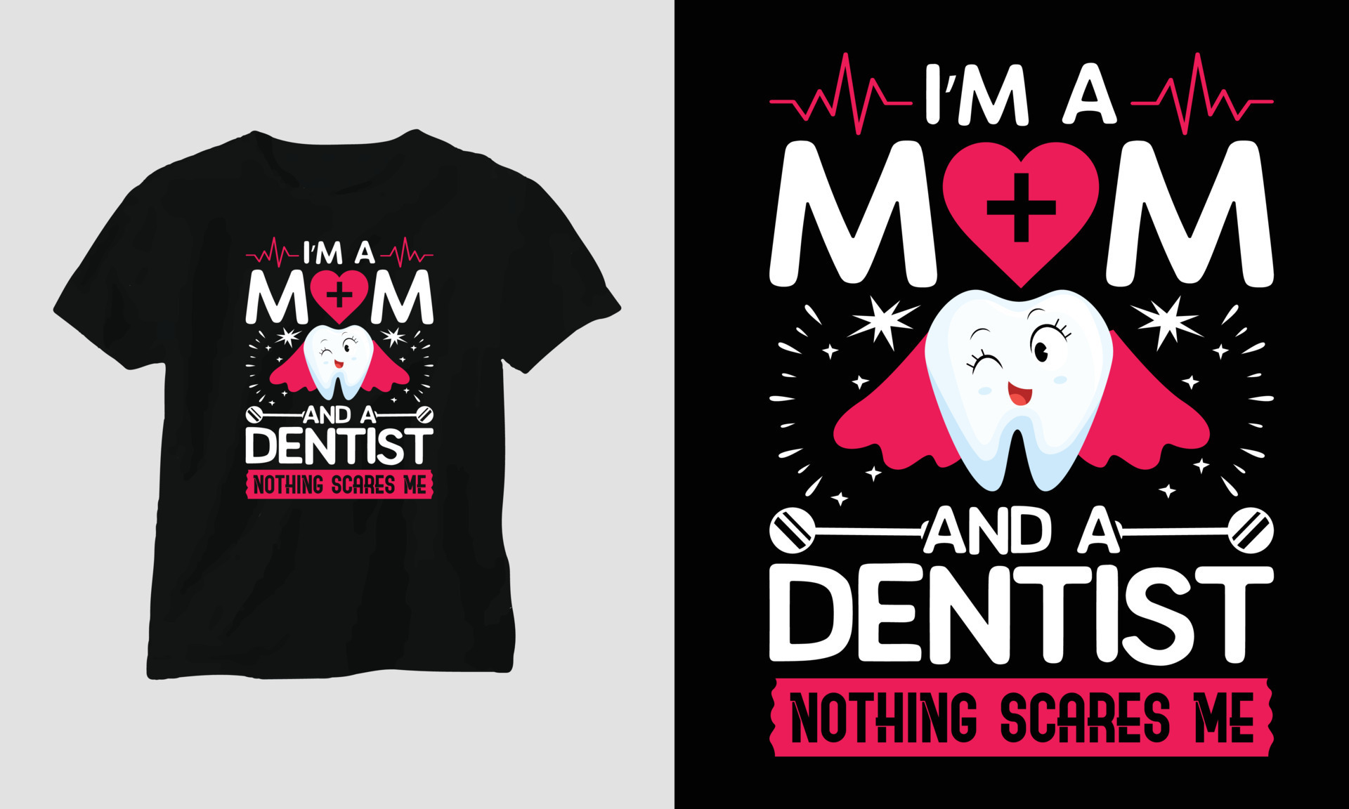 Vector Dentist tshirt or poster cute design with cartoon tooth, dental