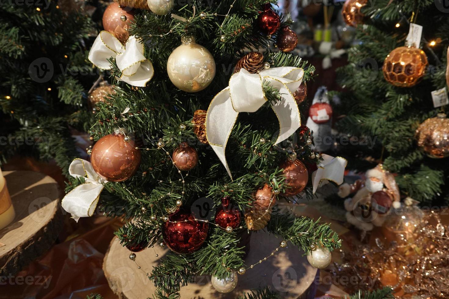christmas tree decorations at street market photo