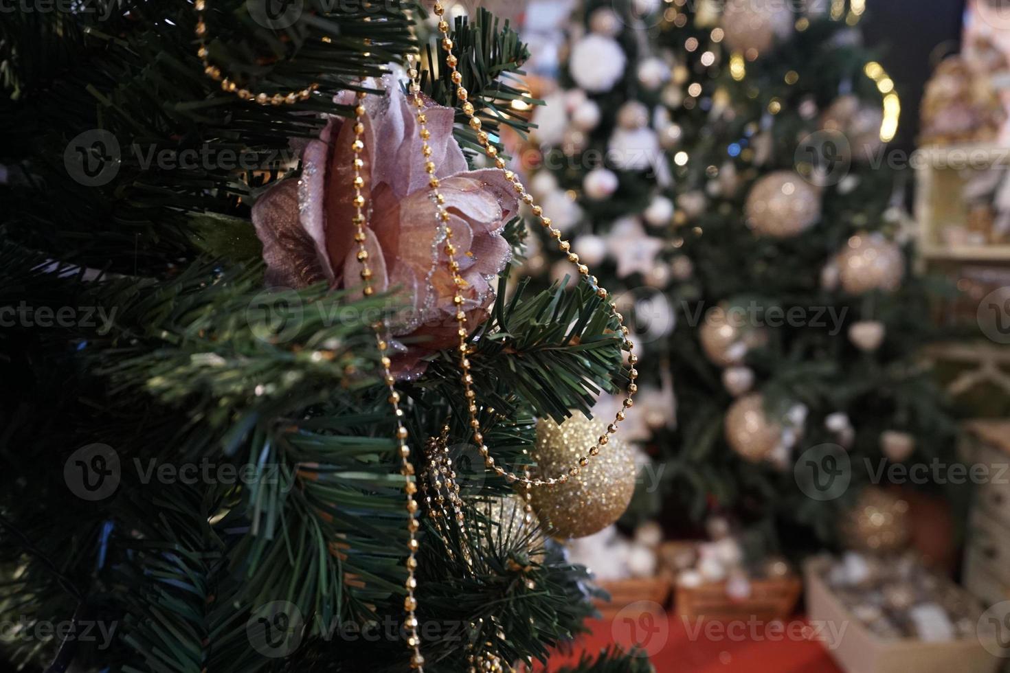 christmas tree decorations at street market photo