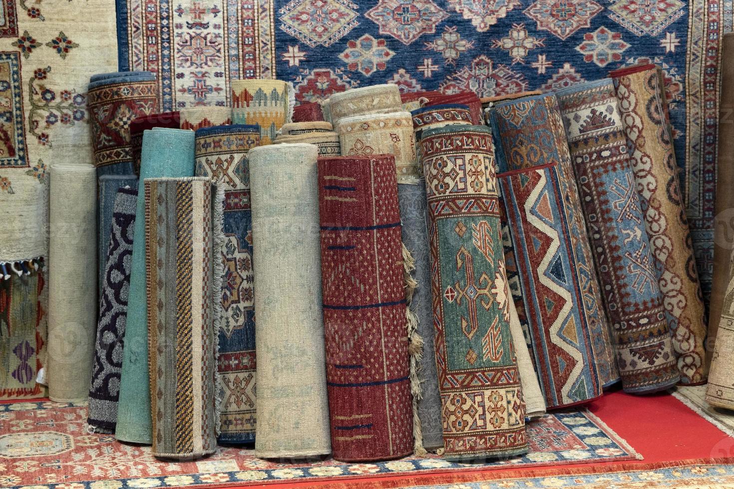 persian carpet old antique vintage in bazar shop market photo