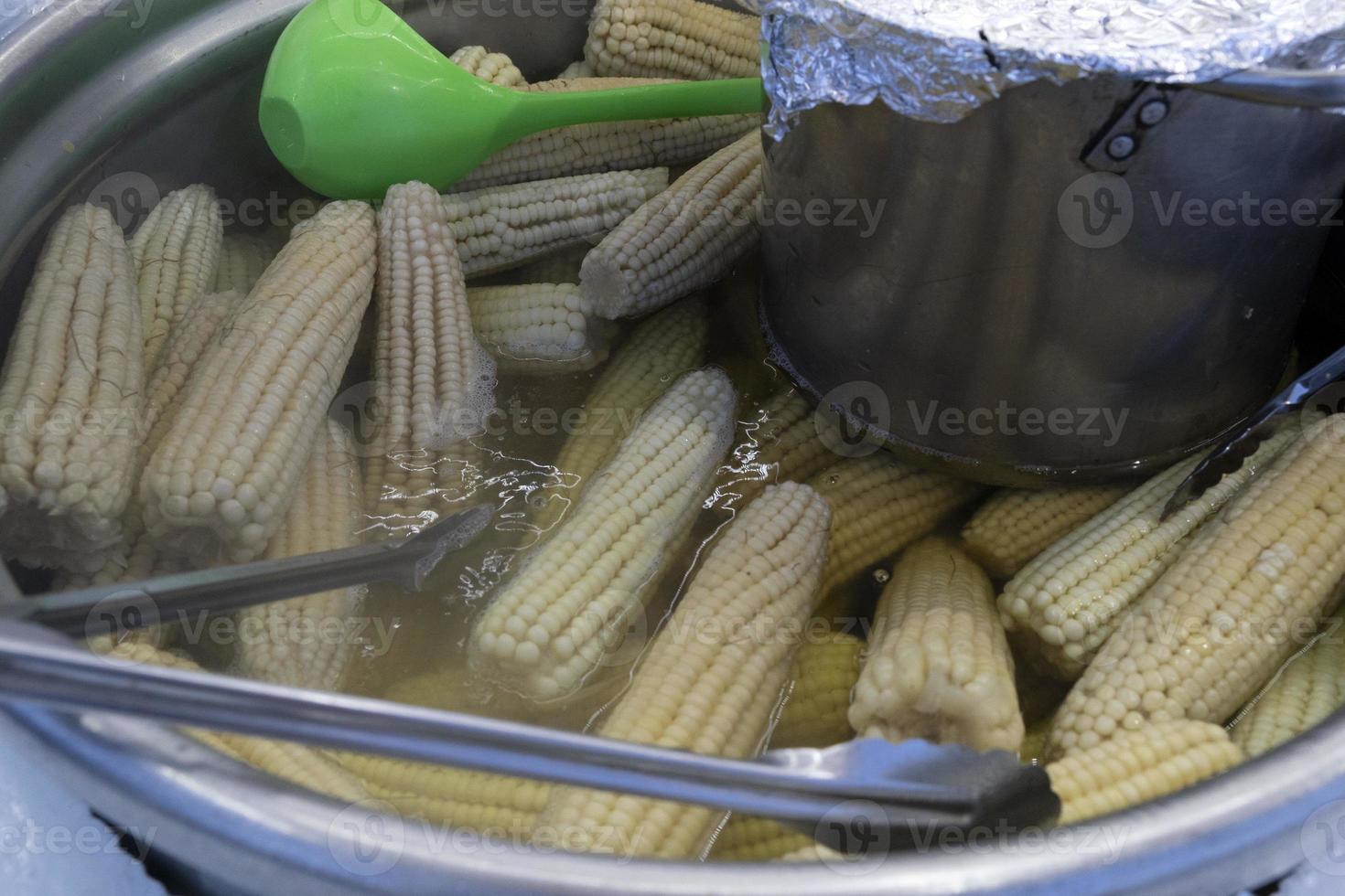 cooked cobs corn boiled on pot photo