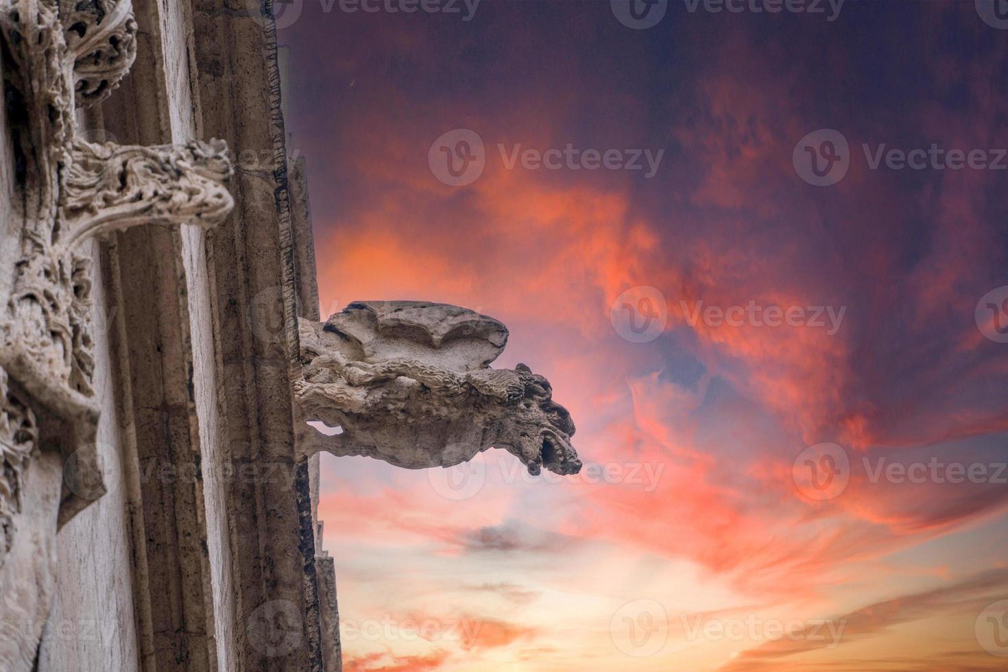 Valencia Silk Exchange Market building Lonja de la Seda gargoyles at sunset photo