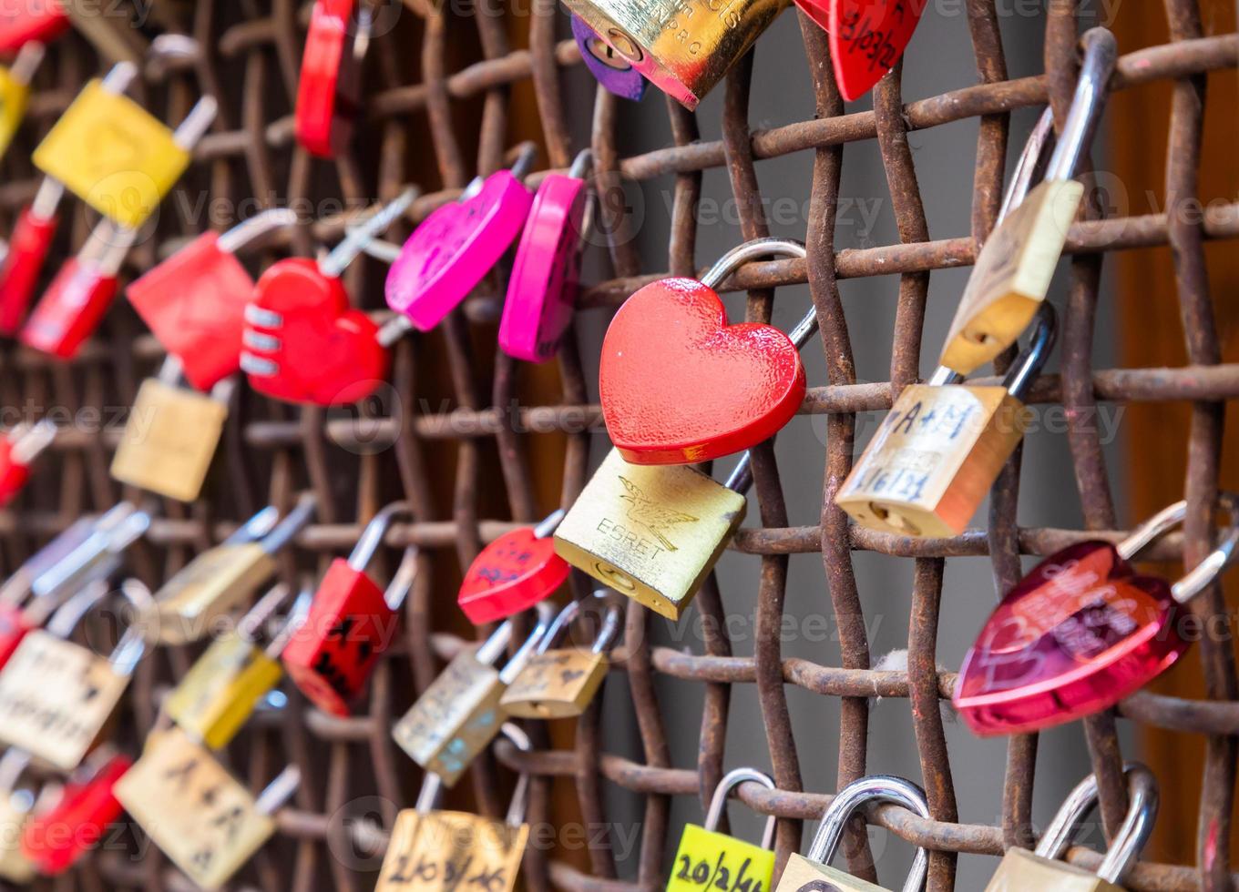 Love locks, concept for engagement, happiness, marriage and romantic relationship photo