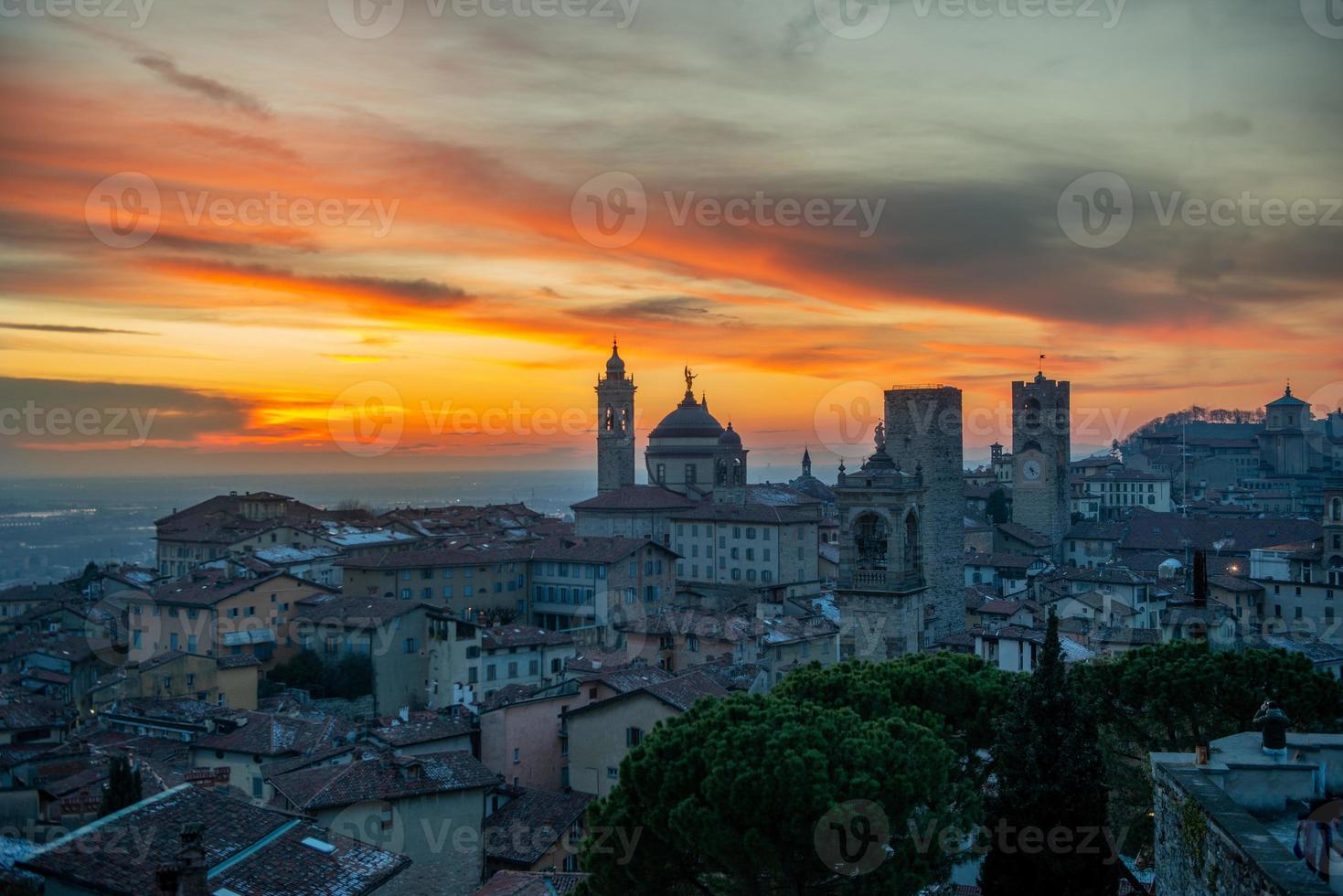 Bergamo Alta skyline at sunset photo