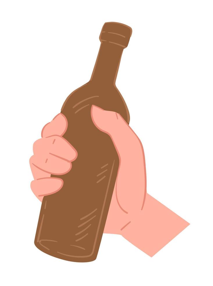 Hand holding bottle of beer, pub or bar vector