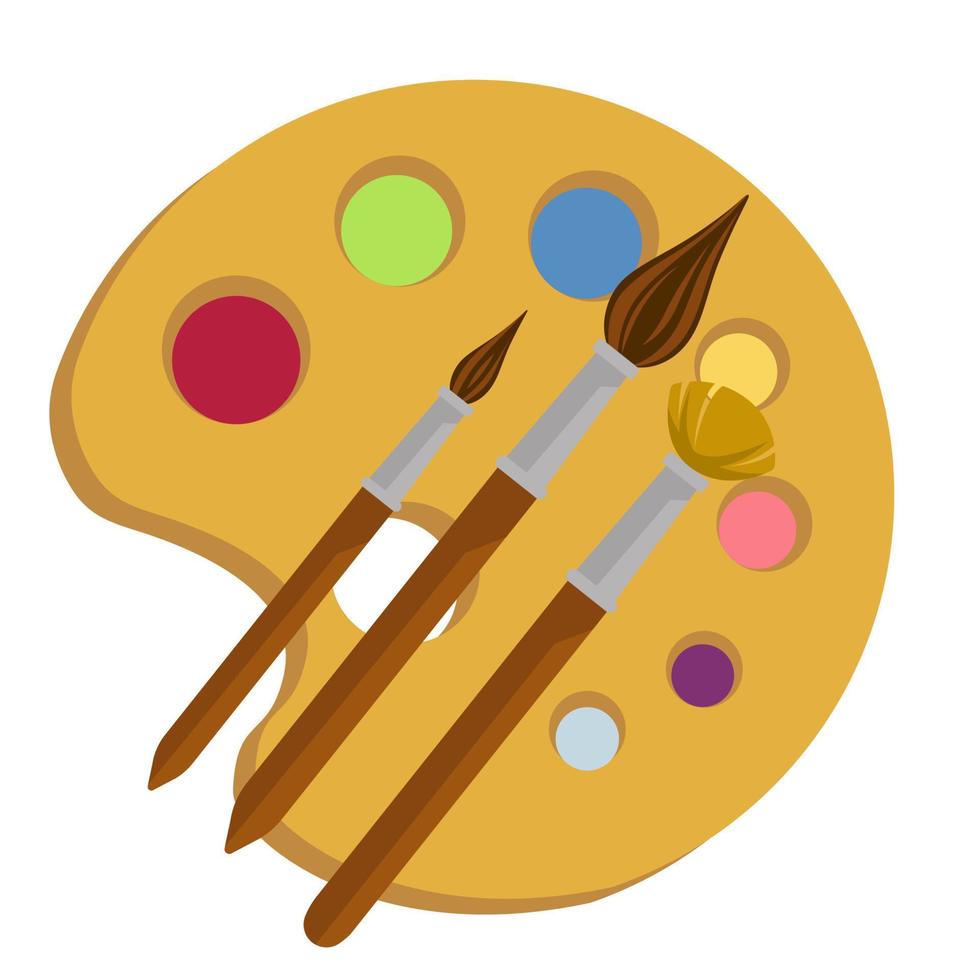 Artists palette with paints and brushes for drawing vector