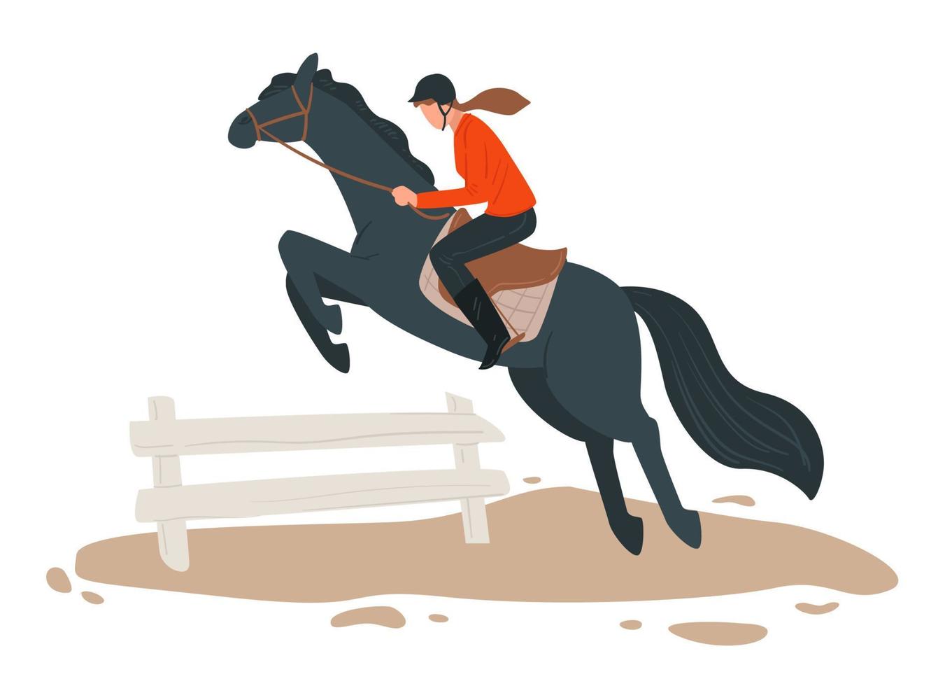 Horse rider practicing skills, jockey training with stallion vector