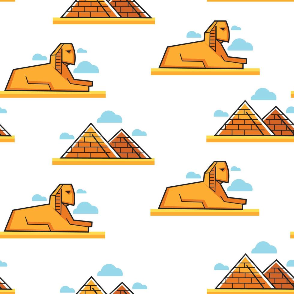 Sphinx and Pyramid Egyptian architecture and landmark seamless pattern vector
