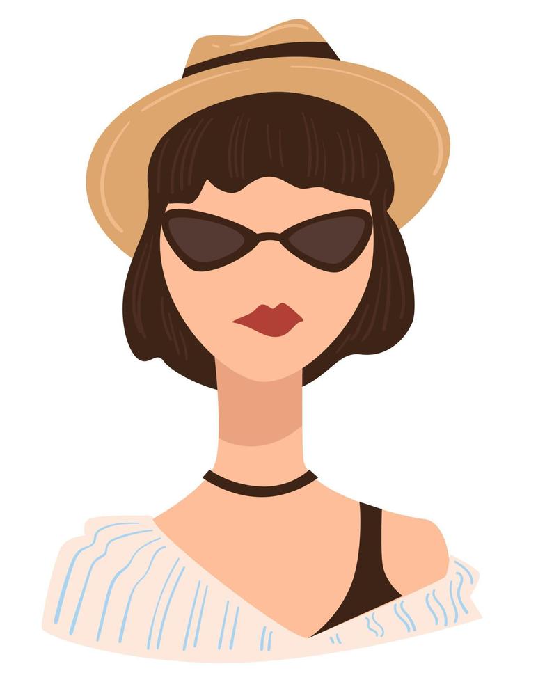 Stylish teenage girl wearing fedora hat and sunglasses vector