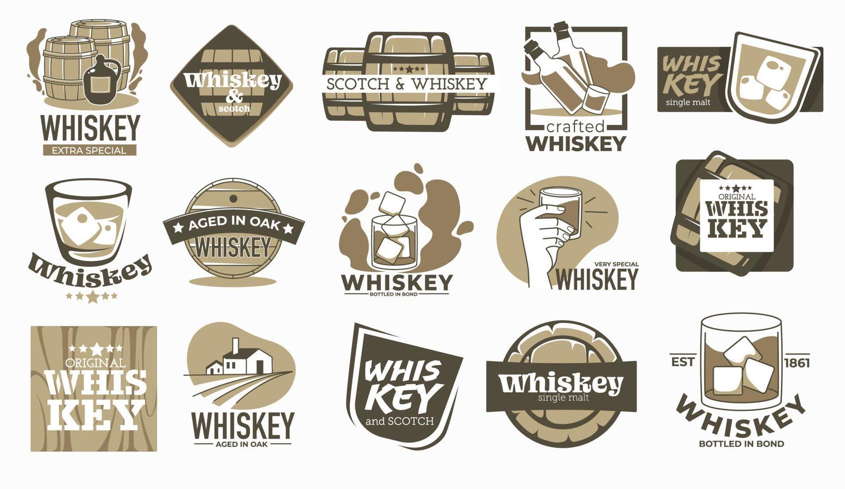 Whiskey brewing company and production labels vector