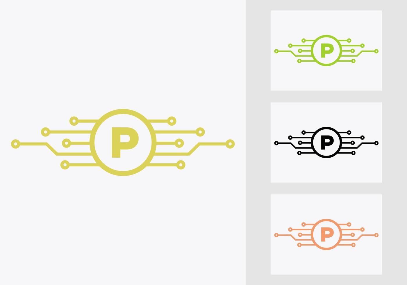 Letter P Technology Logo Design Template. Network Logo Design vector