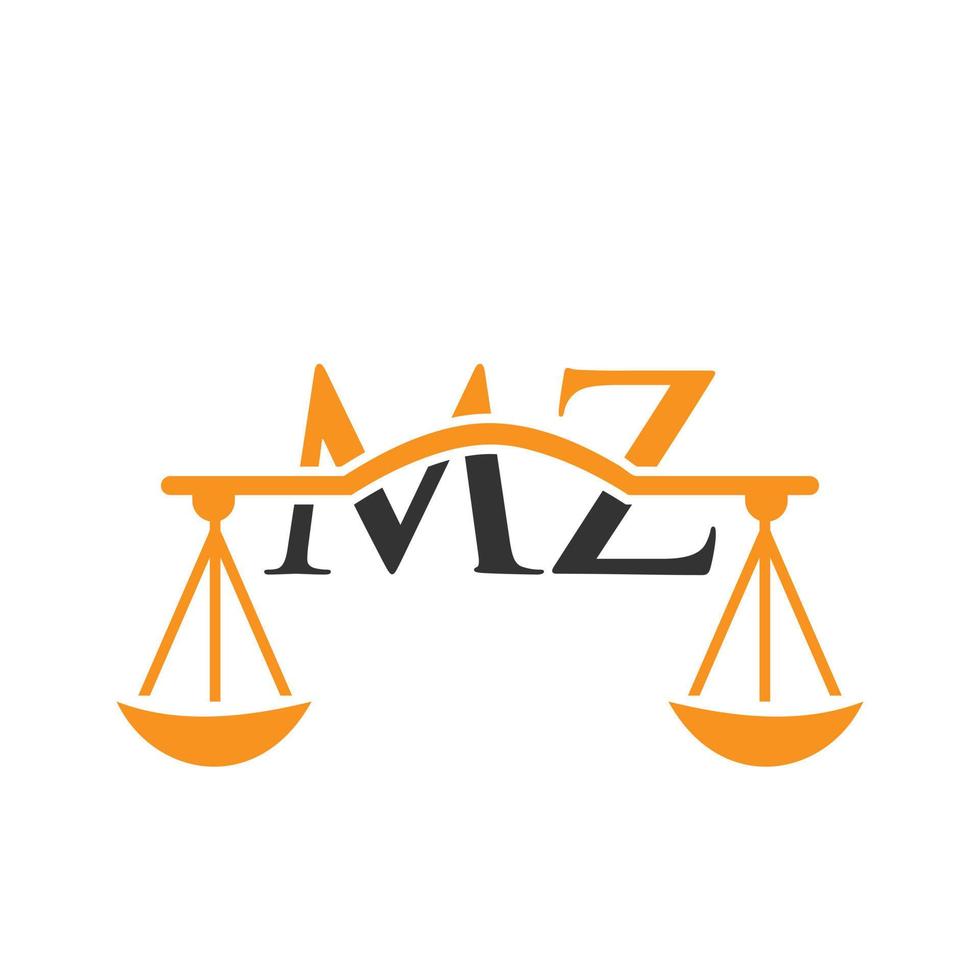 Letter MZ Law Firm Logo Design For Lawyer, Justice, Law Attorney, Legal, Lawyer Service, Law Office, Scale, Law firm, Attorney Corporate Business vector