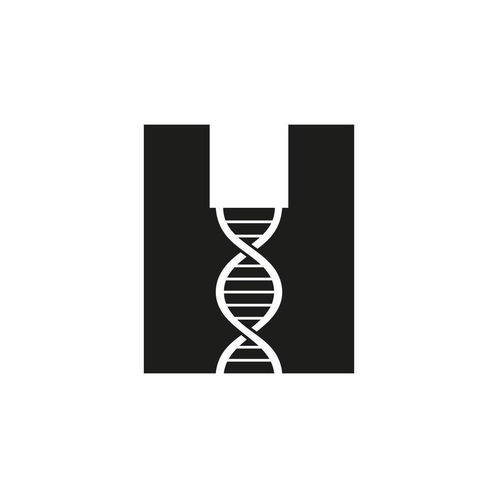 Initial Letter H DNA Logo Concept For Biotechnology, Healthcare And Medicine Identity Vector Template