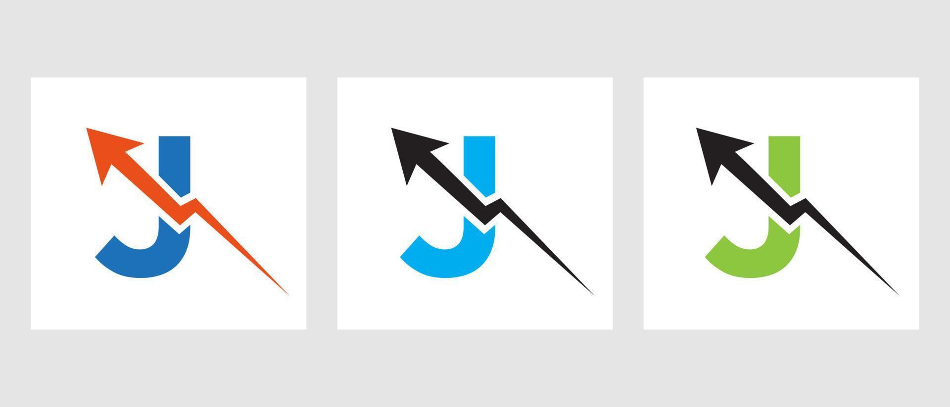 letra j concepto de logotipo de finanzas con símbolo de flecha de crecimiento vector