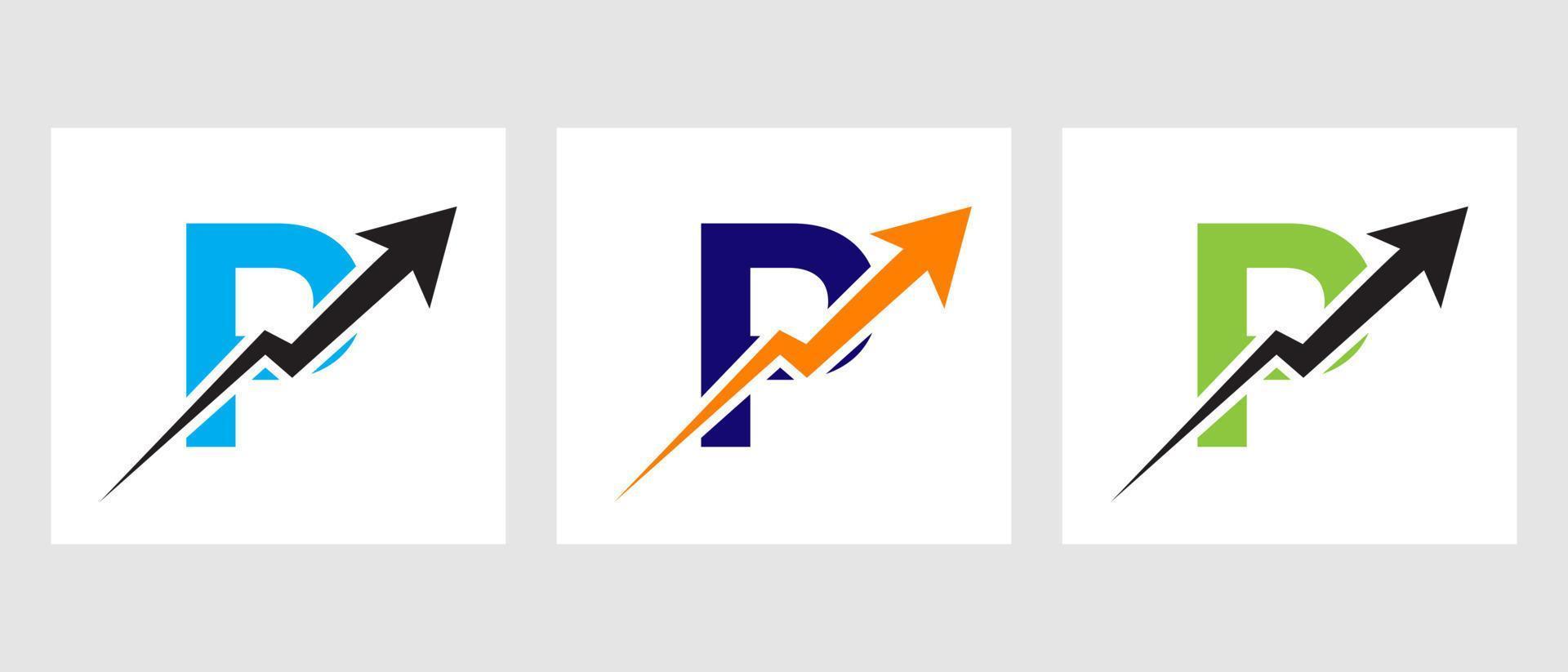 concepto de logotipo de finanzas letra p con símbolo de flecha de crecimiento vector