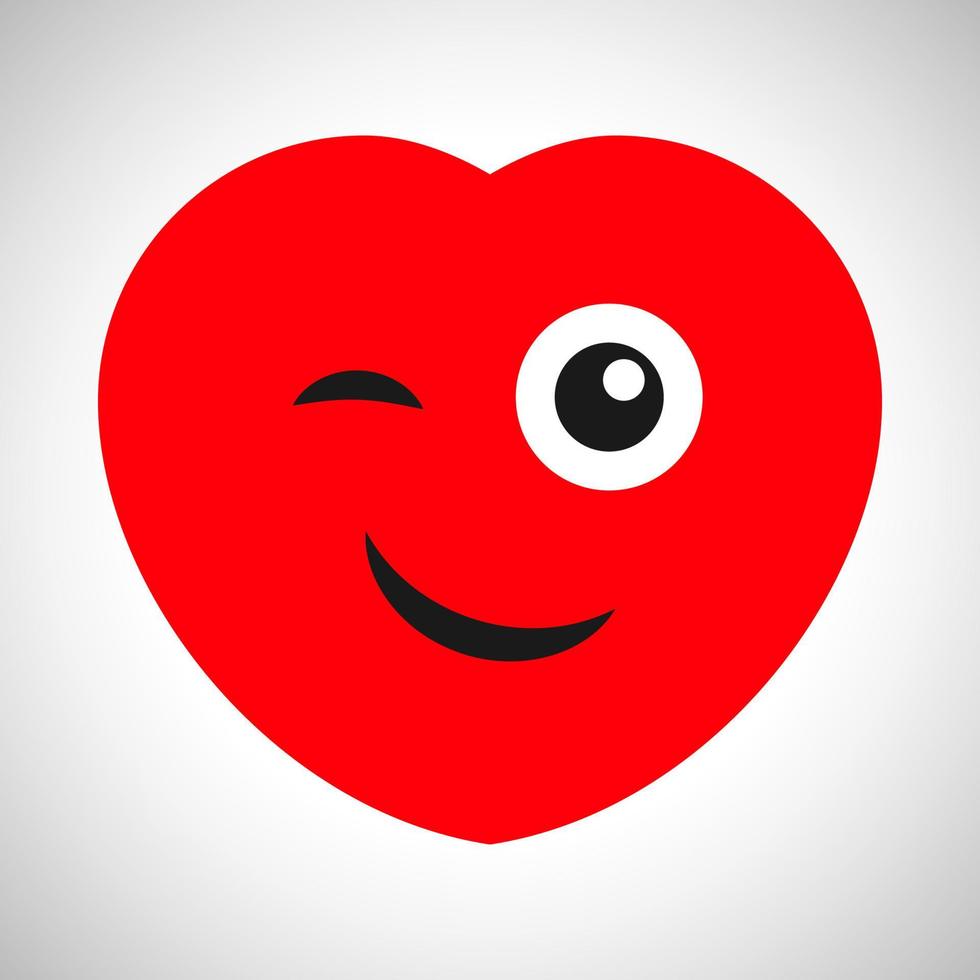 Smiling cartoon heart with a wink. Symbol of Love. Vector illustration