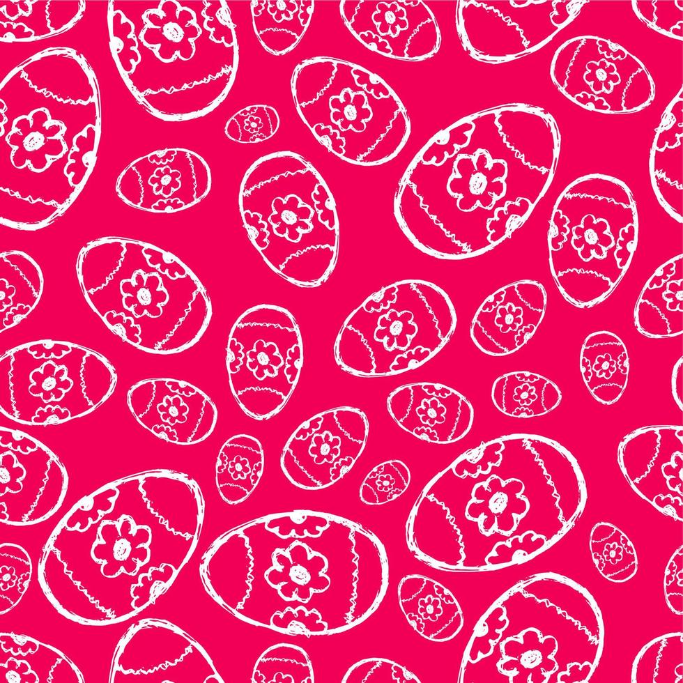 Seamless pattern with hand drawn Easter eggs on a pink background. Vector illustration