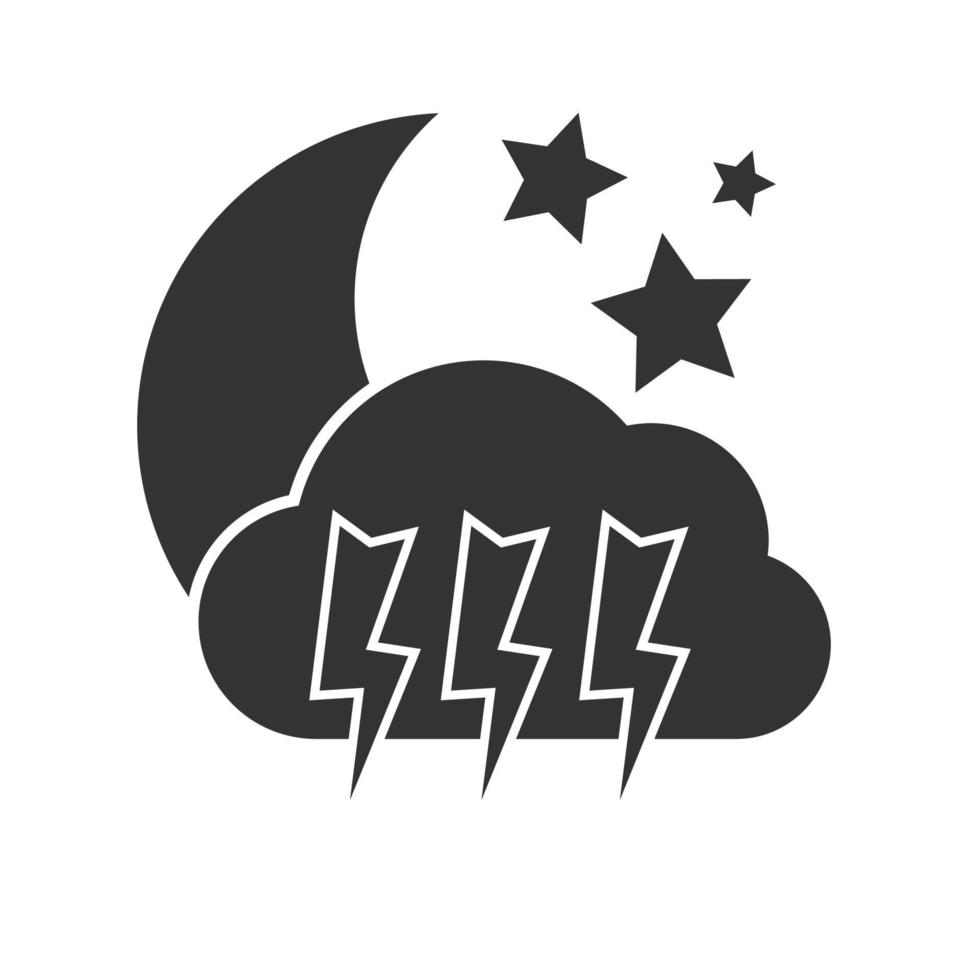 Night thunderstorm weather Icon. Dark weather icon on white background. Vector illustration.