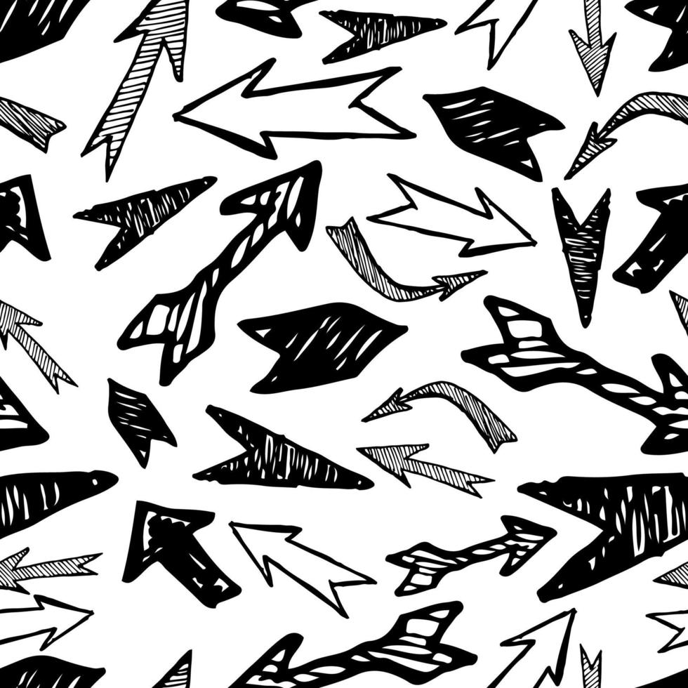 Seamless pattern with black hand drawn arrows. Vector illustration