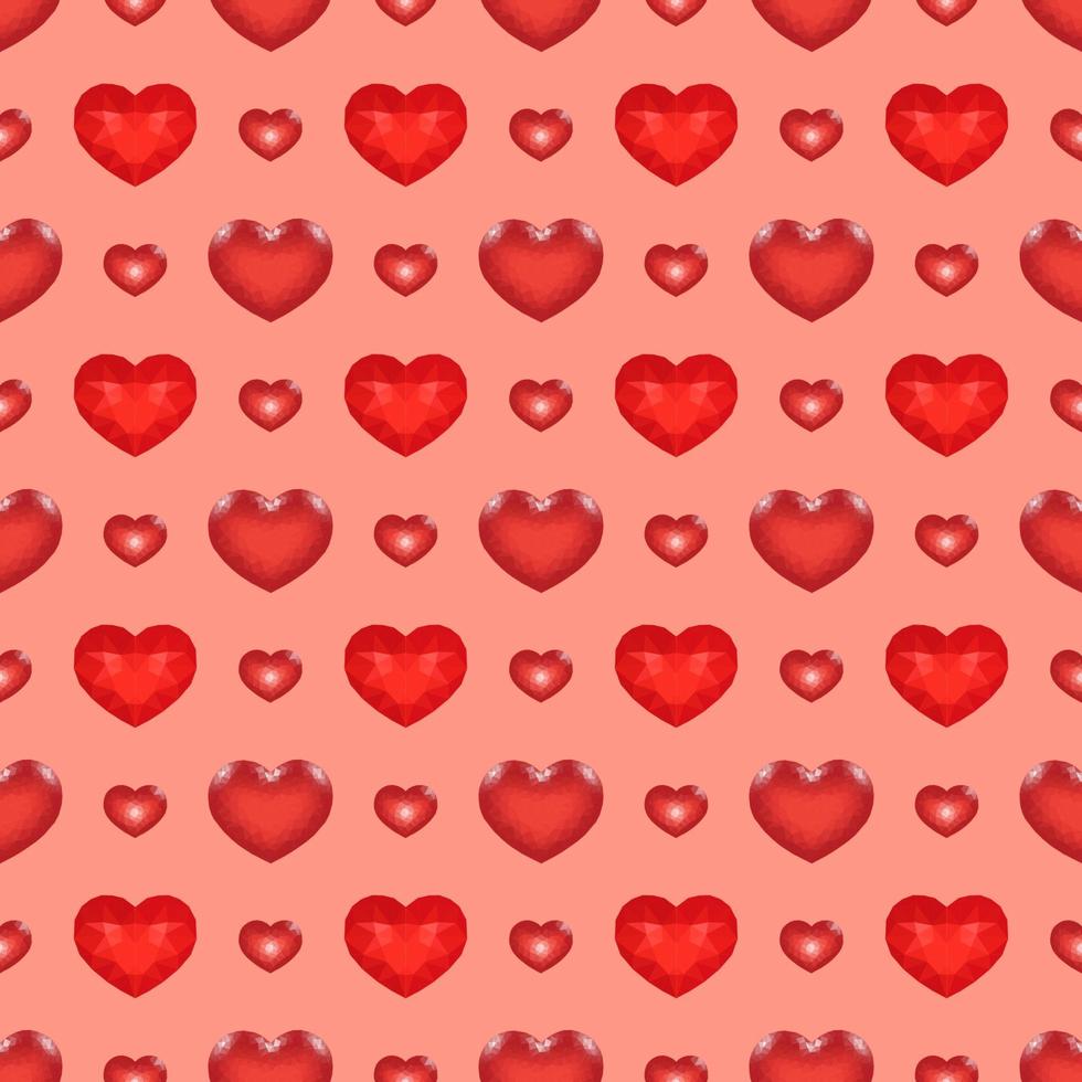 Seamless Pattern with Red Low Poly Heart. Symbol of Love. Vector illustration