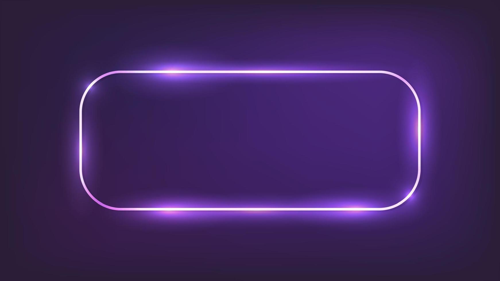 Neon rounded rectangular frame with shining effects on dark background. Empty glowing techno backdrop. Vector illustration.
