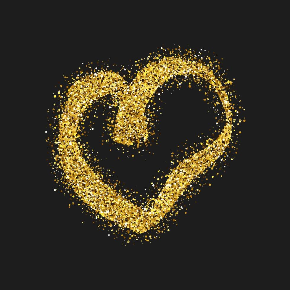 corazón de garabato de brillo dorado sobre fondo oscuro. corazón dibujado a mano de grunge de oro. símbolo de amor romántico. ilustración vectorial vector