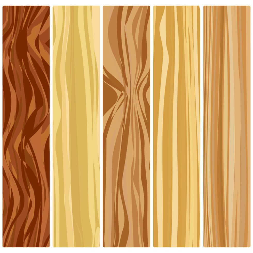 Five wooden boards. Vector abstract wood texture in flat design.