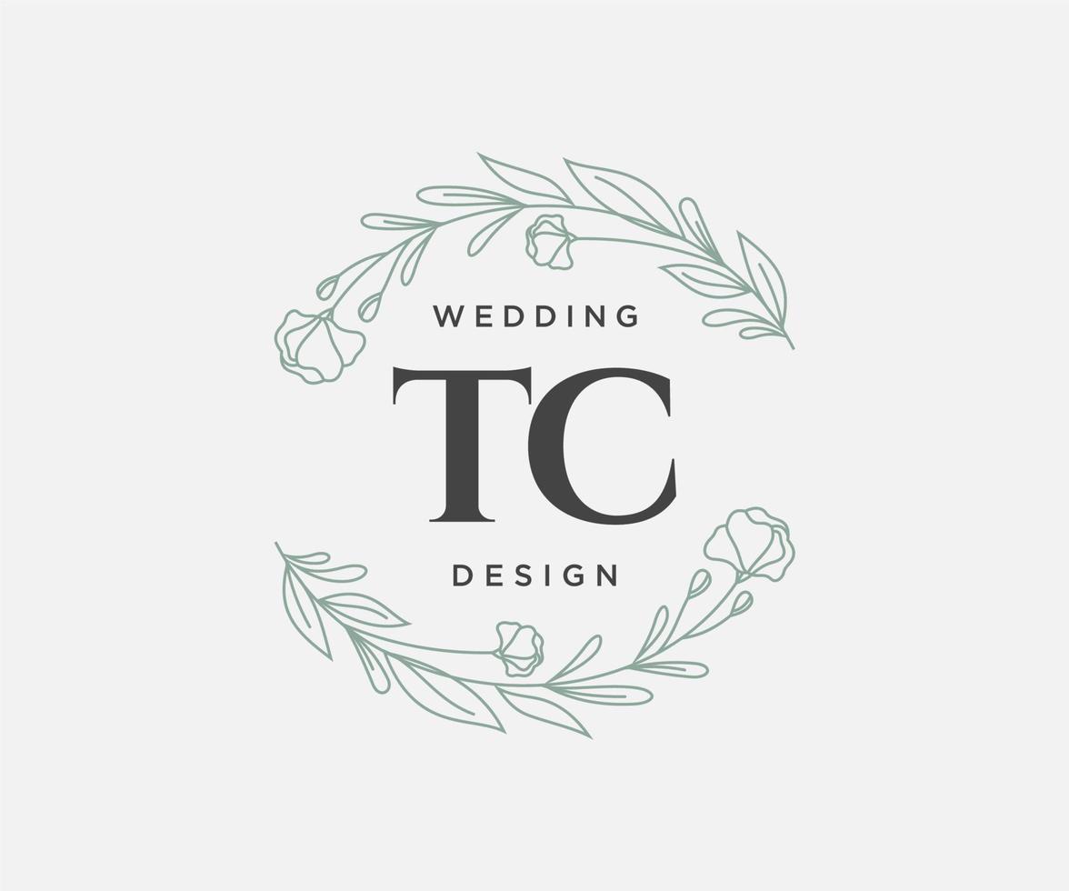 TC Initials letter Wedding monogram logos collection, hand drawn modern minimalistic and floral templates for Invitation cards, Save the Date, elegant identity for restaurant, boutique, cafe in vector