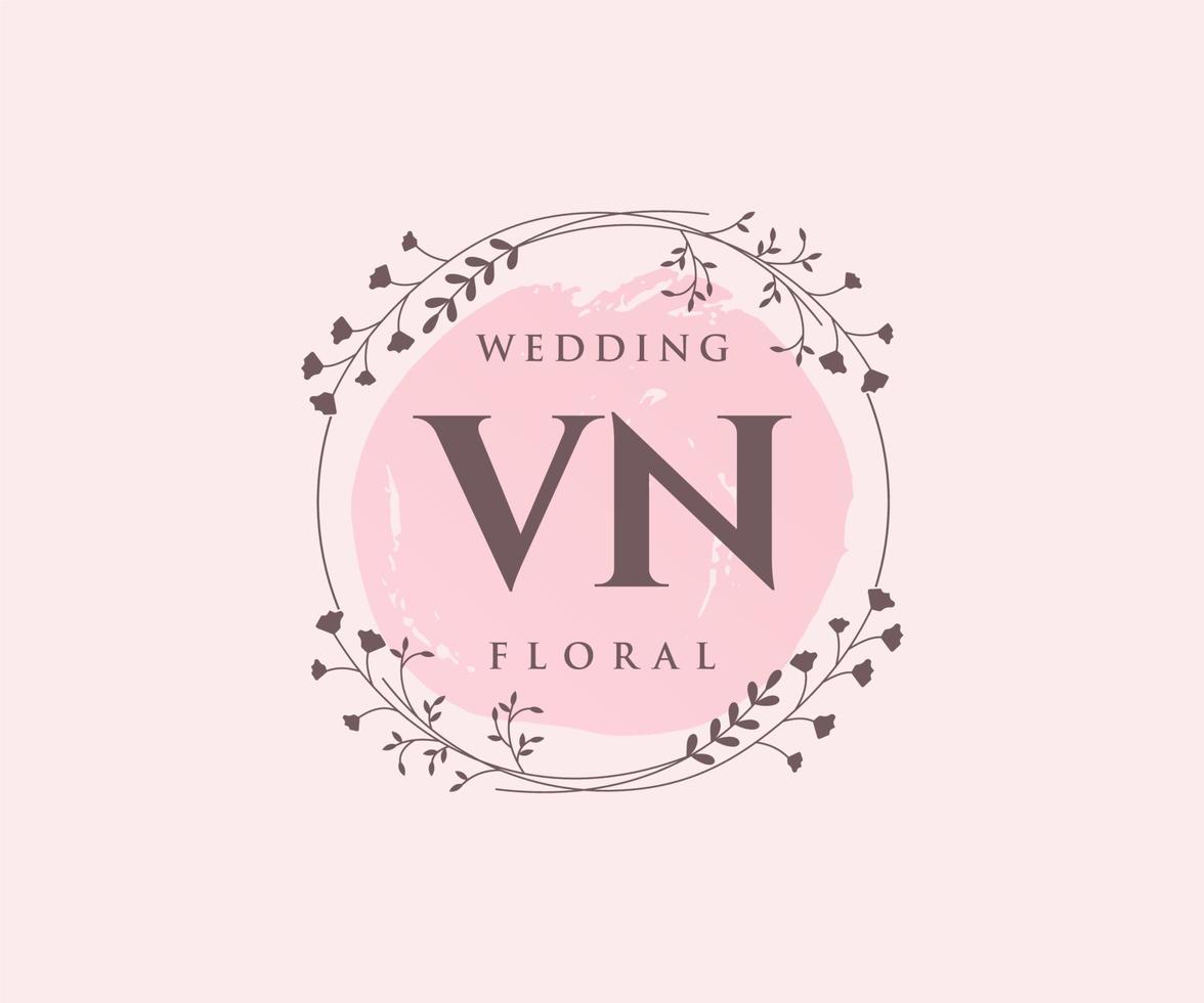 plantilla de logotipos de monograma de boda con letras iniciales vn, plantillas florales y minimalistas modernas dibujadas a mano para tarjetas de invitación, guardar la fecha, identidad elegante. vector